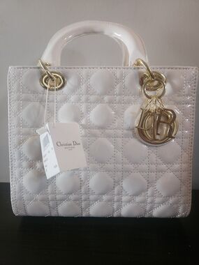 Dior White Patent Leather Lady Dior Tote